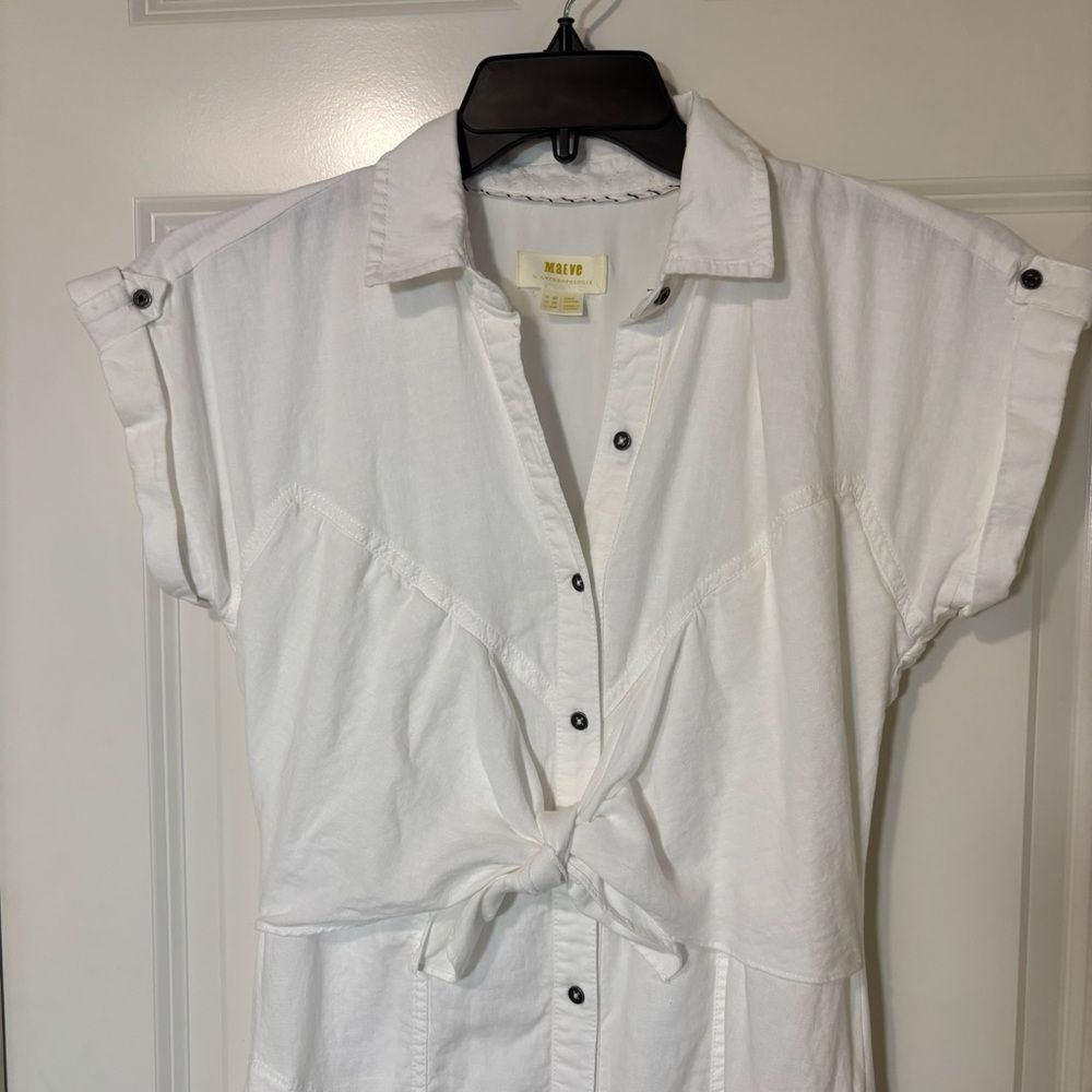Anthropologie Maeve Women’s Elspeth Linen Button Up Shirtdress White 6P - Picture 2 of 9